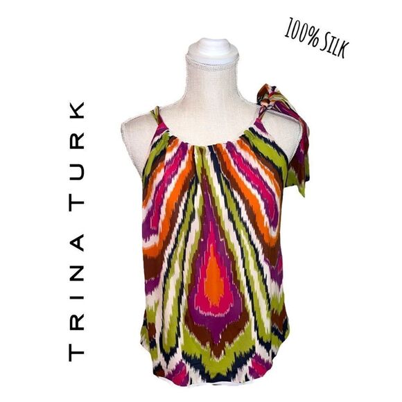 Trina Turk Geometric Print Halter Neck Style Top with Tie Detail - Picture 1 of 14